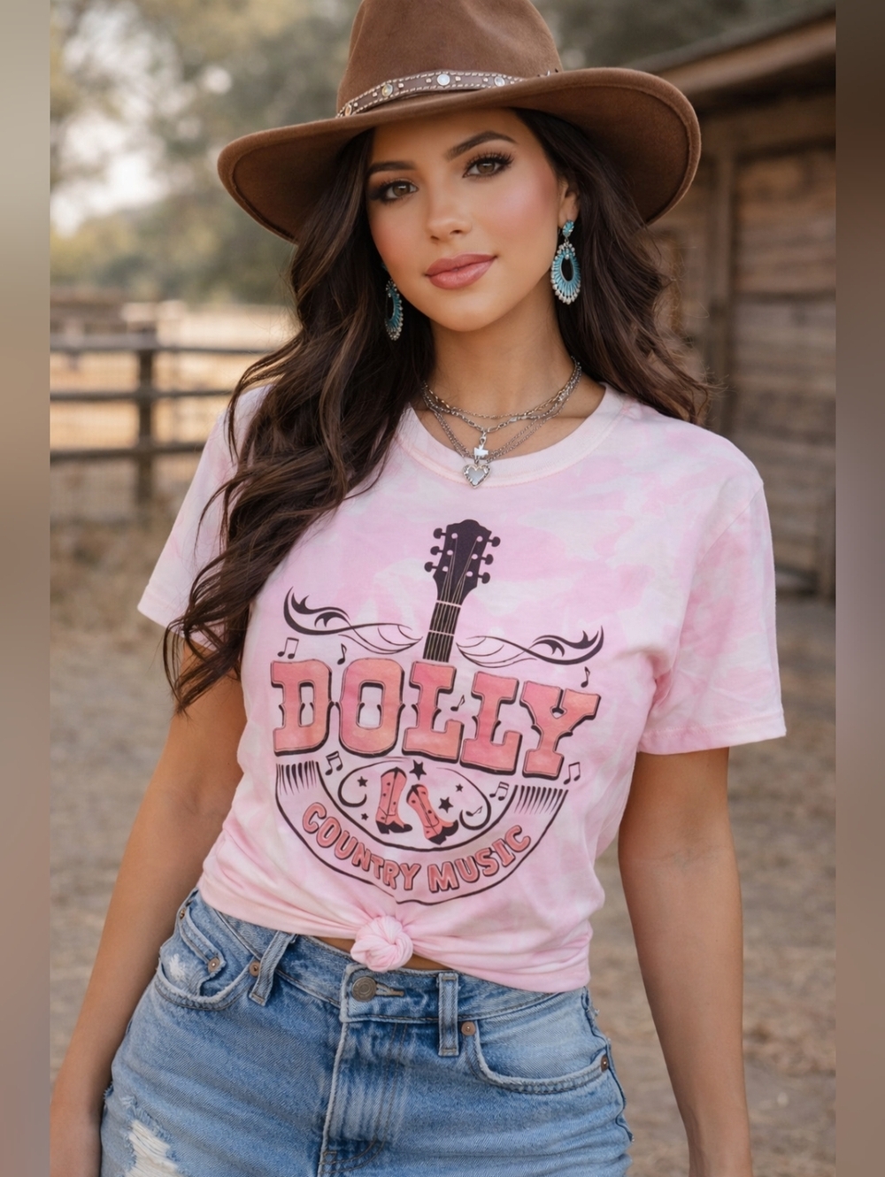 Dolly Country Music Pink Tie-Dye Graphic Tee